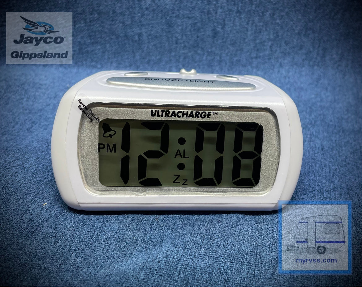 Rv Dashclock ULTRACHARGE LCD Alarm Clock - WHITE – Jayco Gippsland RV SuperStore