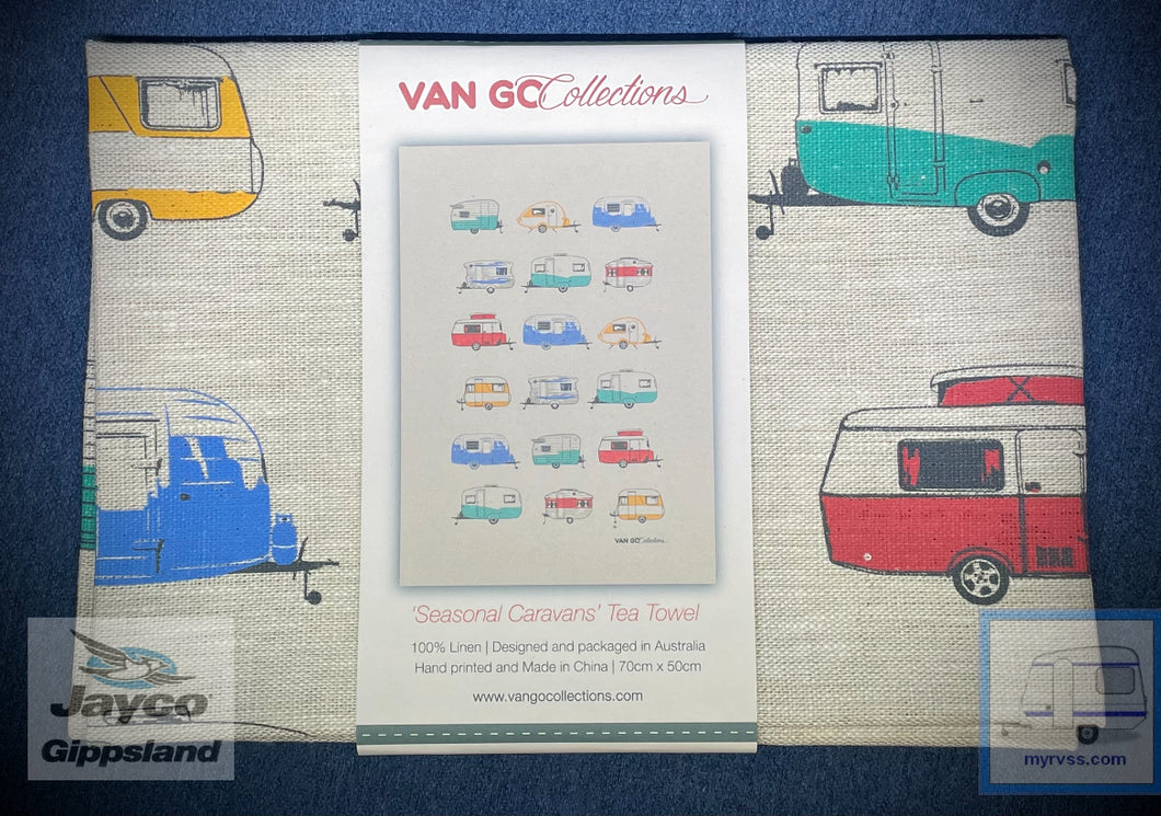 Van Go Linen Tea Towel 'Seasonal Caravans'